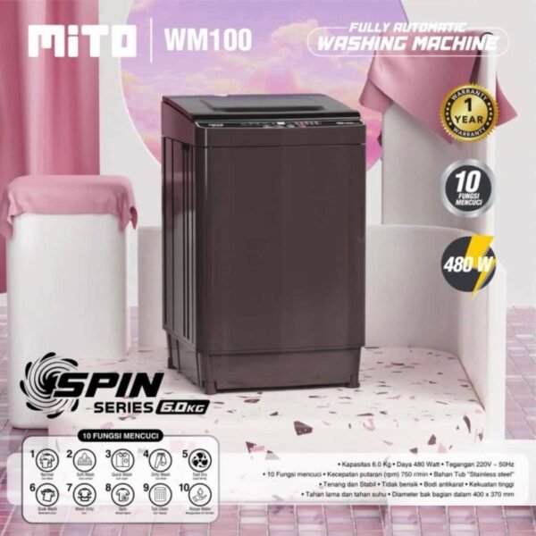 Mito - Mesin Cuci 1 Tabung - Full Otomatis - 6KG - WM100 - Image 6