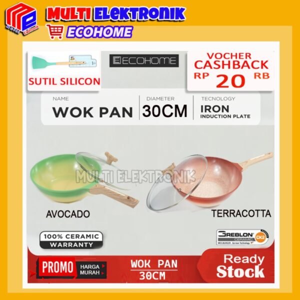 Ecohome - Wok Pan 30cm Cookware - Greblon Ceramic Coating