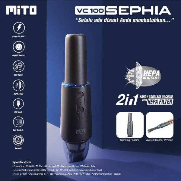 Mito - Wireless Vacuum Cleaner HEPA Filter - VC100 Sephia - Image 4