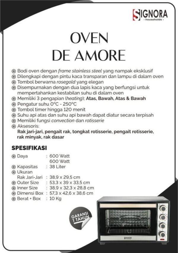 Signora - Oven De Amore - 38 Liter - FREE Hadiah - Image 7