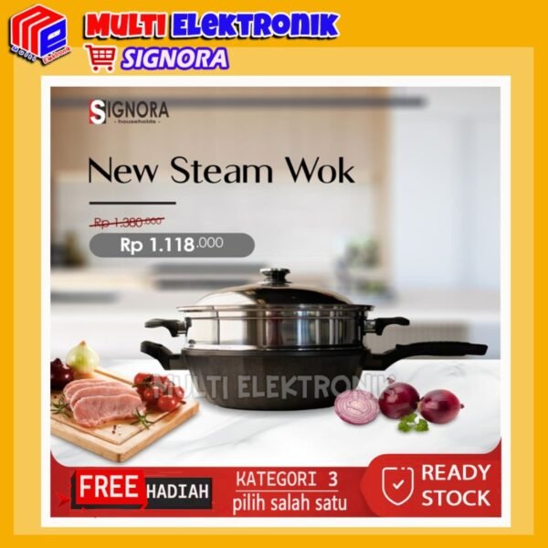 Signora - New Steam Wok 32cm - Anti Lengket - FREE Hadiah