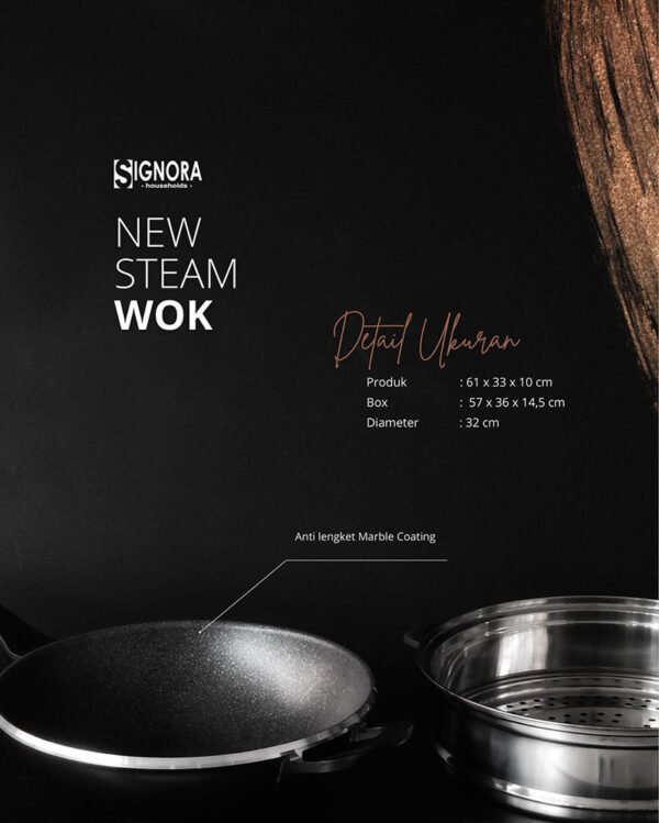 Signora - New Steam Wok 32cm - Anti Lengket - FREE Hadiah - Image 2
